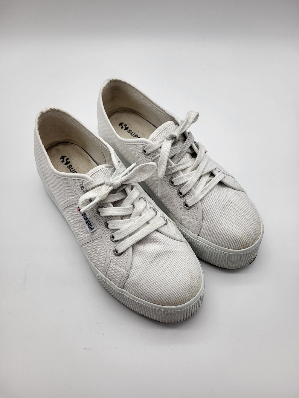 Superga White Canvas Platform Casual Summer Sneakers
